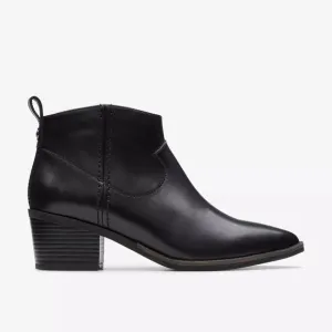 New Clarks Women's Morzine Sky Black Leather Ankle Boots Size 10