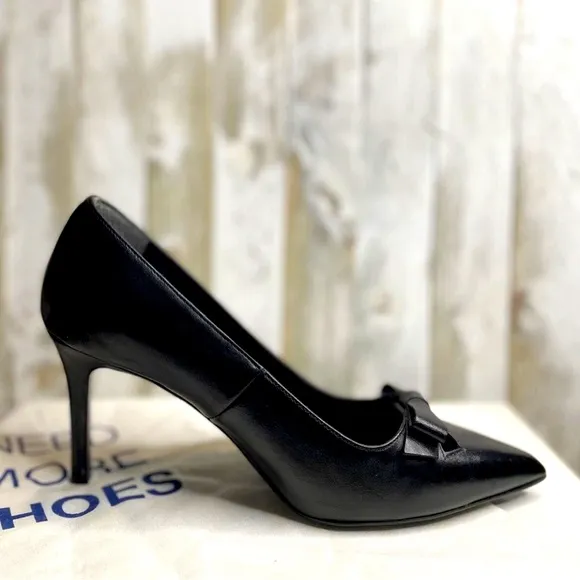 NEW Claudie Pierlot Paris Bow Black Leather Court Pointed Toe Stiletto Heels 36