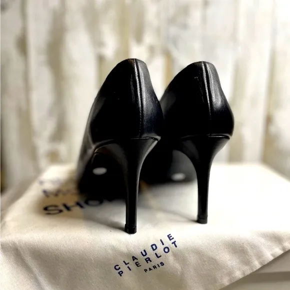 NEW Claudie Pierlot Paris Bow Black Leather Court Pointed Toe Stiletto Heels 36