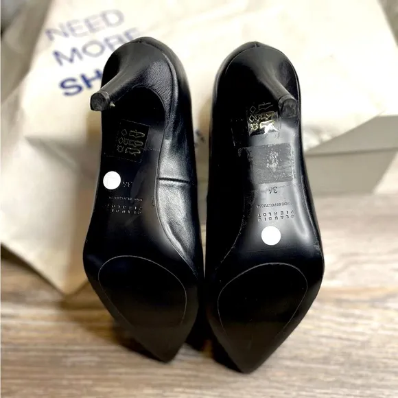 NEW Claudie Pierlot Paris Bow Black Leather Court Pointed Toe Stiletto Heels 36