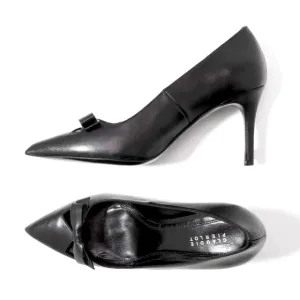 NEW Claudie Pierlot Paris Bow Black Leather Court Pointed Toe Stiletto Heels 36