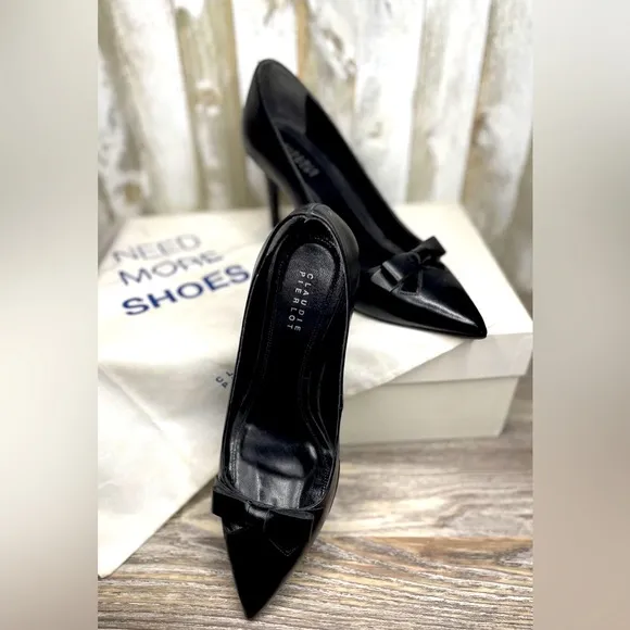 NEW Claudie Pierlot Paris Bow Black Leather Court Pointed Toe Stiletto Heels 36