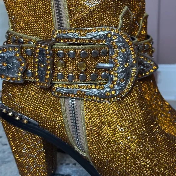 NEW ClubXX Dolls Kill Golden Sheriff Shine Cowboy Boots Gold Size 8