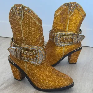NEW ClubXX Dolls Kill Golden Sheriff Shine Cowboy Boots Gold Size 8
