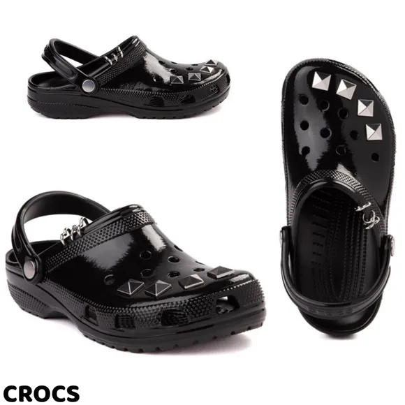 New CROCS Classic Studded Clog Crocs Women’s 8 Men’s size 6 Black Shoes NWTS-$80