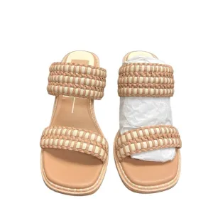 New Dolce Vita Tan &amp; White Woven Wedge Square Toe Sandals 7.5