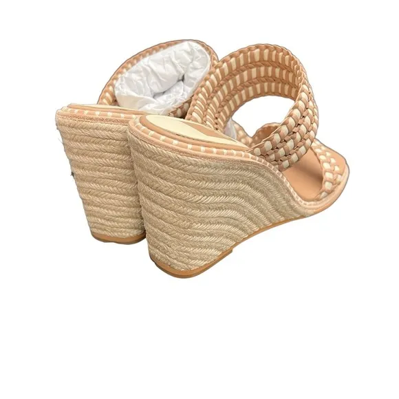 New Dolce Vita Tan &amp; White Woven Wedge Square Toe Sandals 7.5