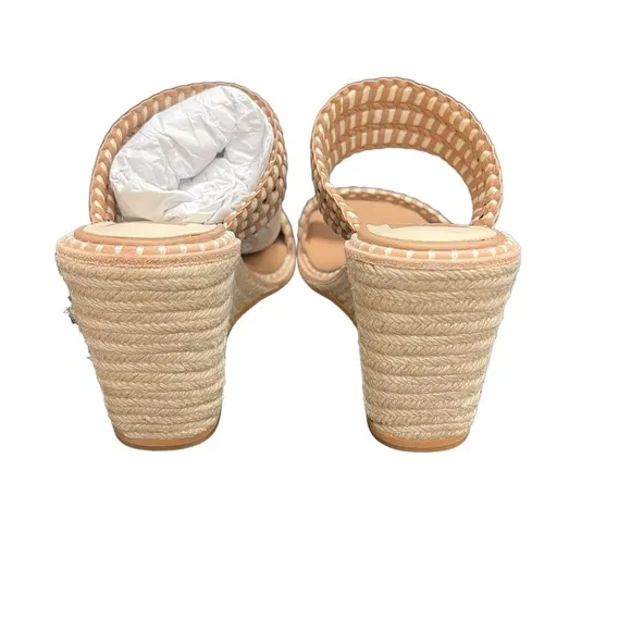 New Dolce Vita Tan &amp; White Woven Wedge Square Toe Sandals 7.5