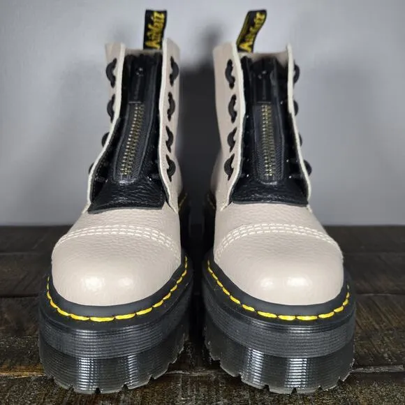 NEW Dr Martens Sinclair Womens Size 5 Lace Up Zipper Platform Boot Leather Taupe