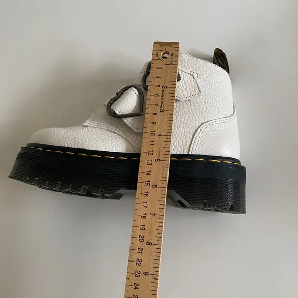 NEW Dr. Martens Women's White Devon Heart Leather Platform Quad Boots Size 6