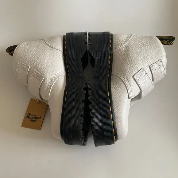 NEW Dr. Martens Women's White Devon Heart Leather Platform Quad Boots Size 6
