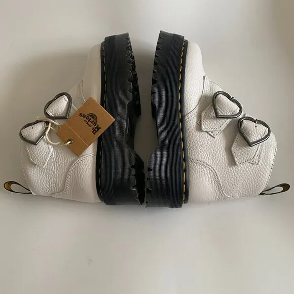 NEW Dr. Martens Women's White Devon Heart Leather Platform Quad Boots Size 6