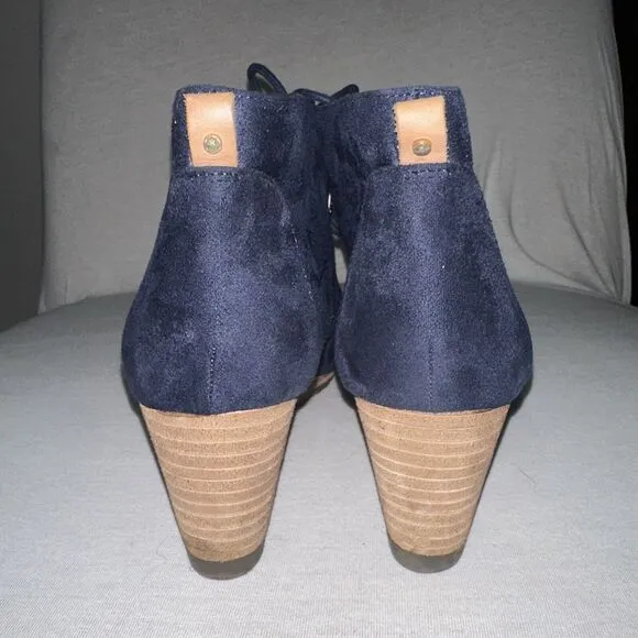 NEW Dr. Scholls Wedge Booties Women’s Size 9 Blue Conquer Faux Suede Lace-Up