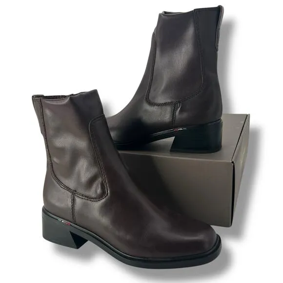 NEW Franco Sarto Brown Leather Boots Size 6.5 Square Toe Booties Sleek Western