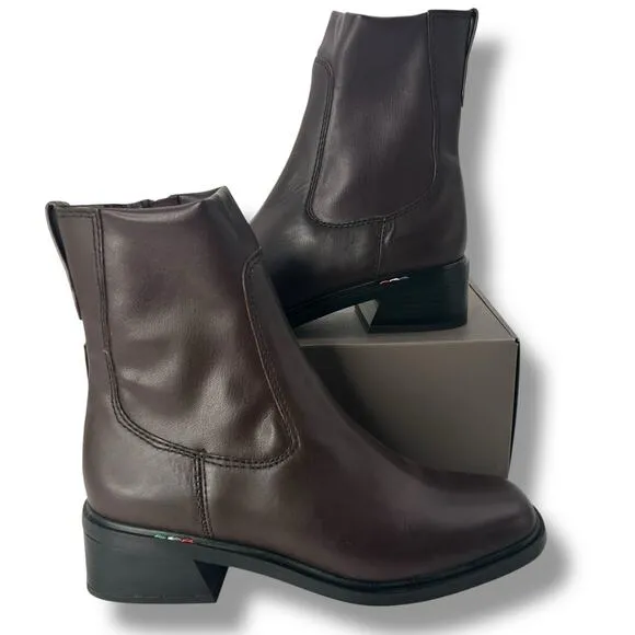 NEW Franco Sarto Brown Leather Boots Size 6.5 Square Toe Booties Sleek Western