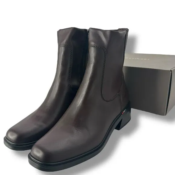 NEW Franco Sarto Brown Leather Boots Size 6.5 Square Toe Booties Sleek Western