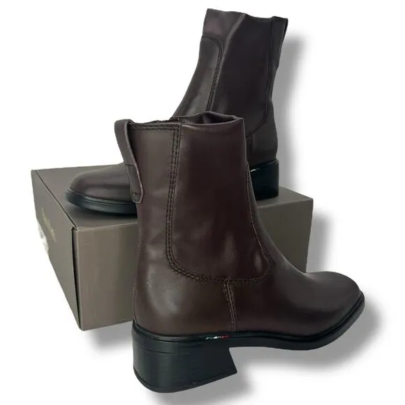 NEW Franco Sarto Brown Leather Boots Size 6.5 Square Toe Booties Sleek Western