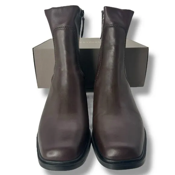 NEW Franco Sarto Brown Leather Boots Size 6.5 Square Toe Booties Sleek Western