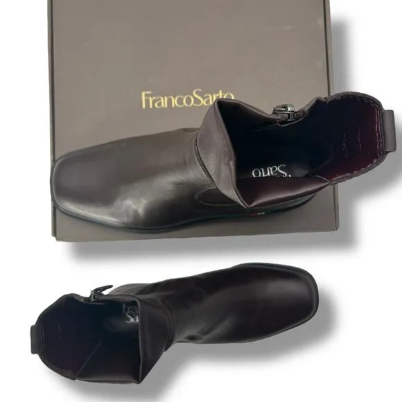 NEW Franco Sarto Brown Leather Boots Size 6.5 Square Toe Booties Sleek Western