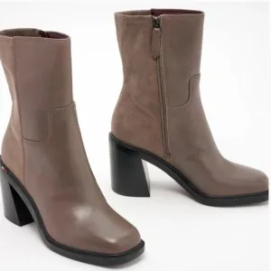 NEW FRANCO SARTO Suede And Leather Penelope Heel Booties shadow in size 11