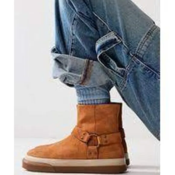 new Free People Bodhi Harness Sneaker Bootie Suede in Tan 5T3
