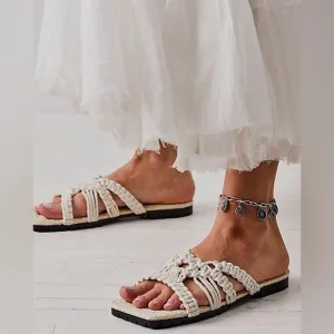 NEW Free People Sandri Macrame slip on Sandals in beige natural color Sz 9.5