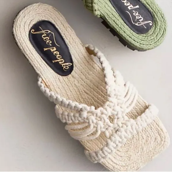 NEW Free People Sandri Macrame slip on Sandals in beige natural color Sz 9.5