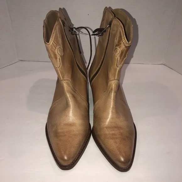 New Free People Tan Leather New Frontier Western Cowboy Boots Shoes 8.5/38.5