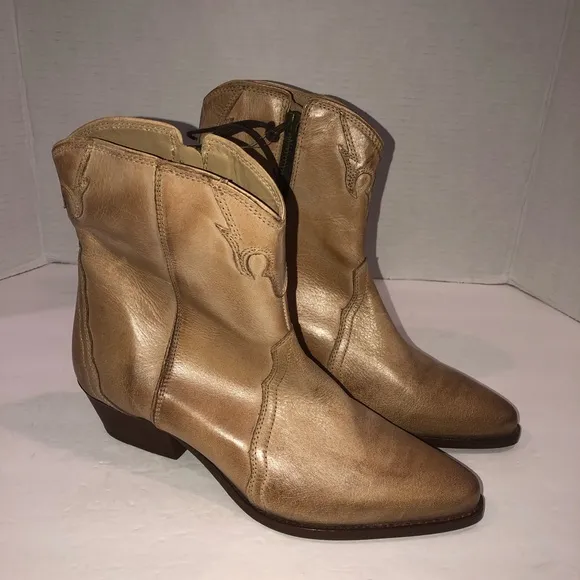 New Free People Tan Leather New Frontier Western Cowboy Boots Shoes 8.5/38.5