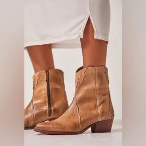New Free People Tan Leather New Frontier Western Cowboy Boots Shoes 8.5/38.5