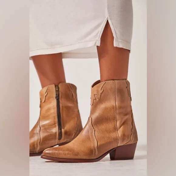 New Free People Tan Leather New Frontier Western Cowboy Boots Shoes 8.5/38.5