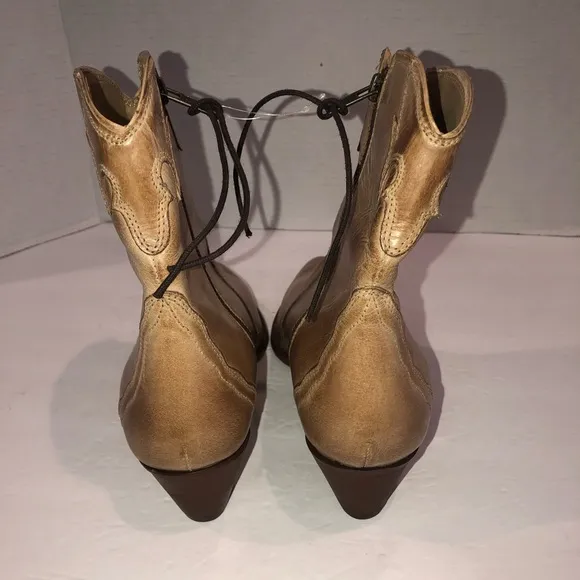 New Free People Tan Leather New Frontier Western Cowboy Boots Shoes 8.5/38.5