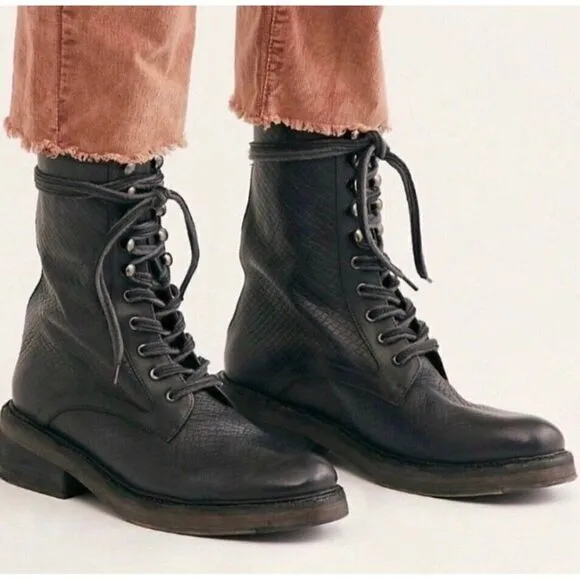 NEW FREE PEOPLE SANTA FE LACE UP BOOTS IN BLACK CROC