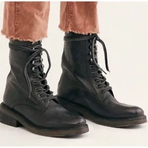 NEW FREE PEOPLE SANTA FE LACE UP BOOTS IN BLACK CROC