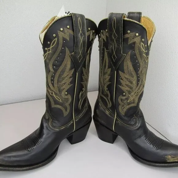NEW IDYLLWIND Womens Go West Western Cowboy Boots Black Leather Studs Size 8.5