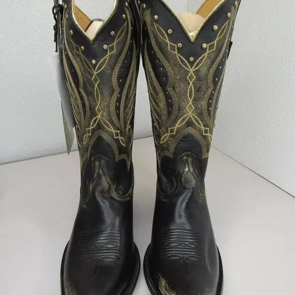 NEW IDYLLWIND Womens Go West Western Cowboy Boots Black Leather Studs Size 8.5