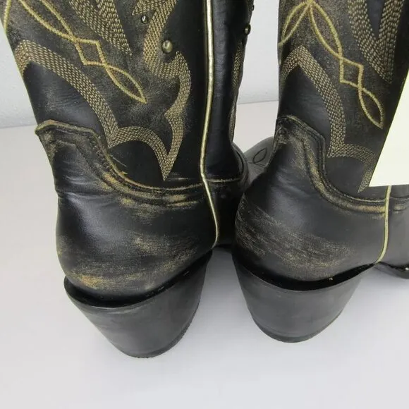 NEW IDYLLWIND Womens Go West Western Cowboy Boots Black Leather Studs Size 8.5