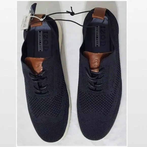 New Izod Black Knit &amp; White Men’s Casual Oxford Shoes