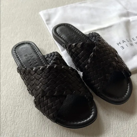 New Jamie Haller Black Woven Slide Sandals