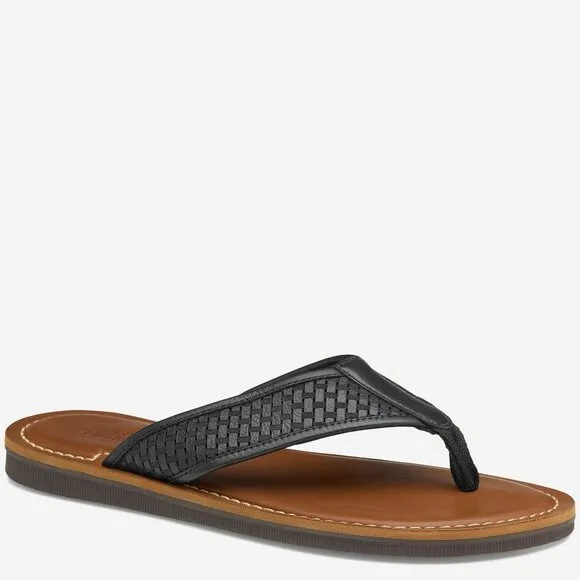 NEW Johnston &amp; Murphy Norris Laser-Weave Flip-Flops - Leather For Men Black 362s