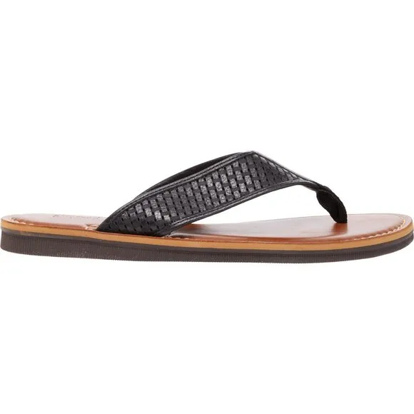 NEW Johnston &amp; Murphy Norris Laser-Weave Flip-Flops - Leather For Men Black 362s