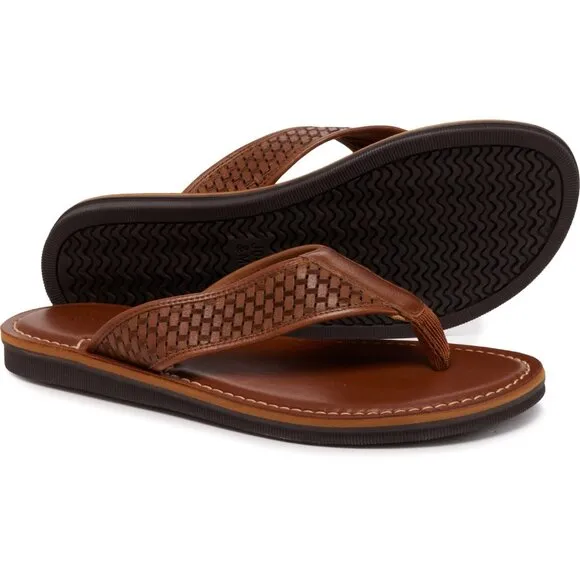 NEW Johnston &amp; Murphy Norris Laser-Weave Flip-Flops - Leather For Men Black 362s