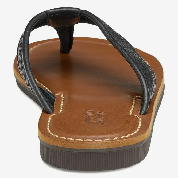 NEW Johnston &amp; Murphy Norris Laser-Weave Flip-Flops - Leather For Men Black 362s