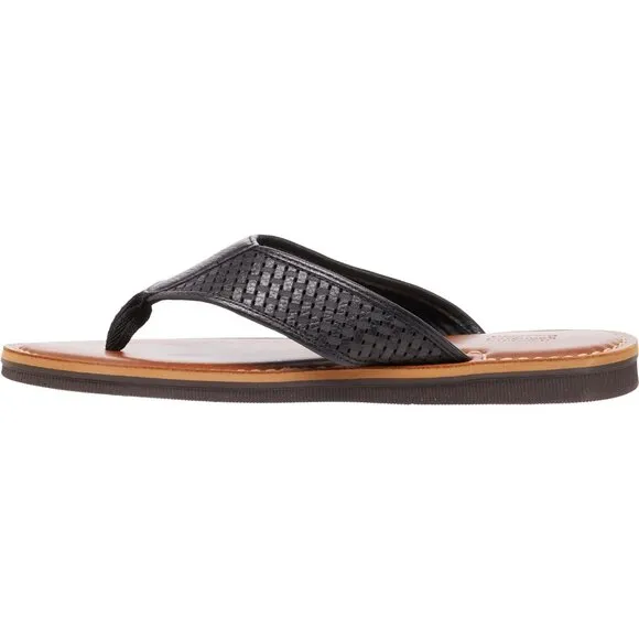 NEW Johnston &amp; Murphy Norris Laser-Weave Flip-Flops - Leather For Men Black 362s