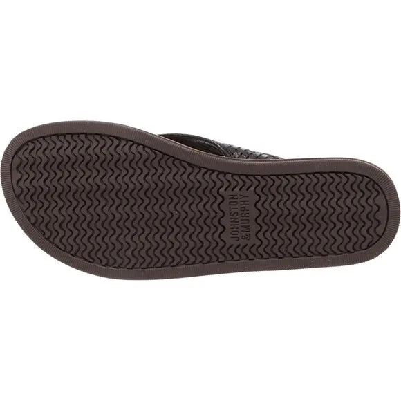 NEW Johnston &amp; Murphy Norris Laser-Weave Flip-Flops - Leather For Men Black 362s