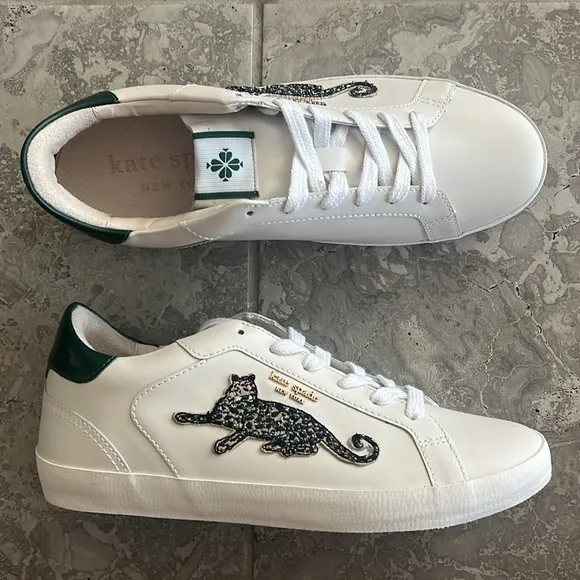 NEW Kate Spade Ace Leopard Lace-Up Low Top Sneakers w/Extra Shoe Lace, Size 11