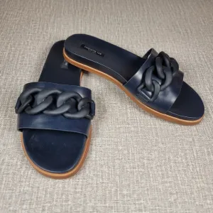 NEW Lafayette 148 Blue Slides Women's Size 10 Leather Mules SAMPLE Shoes RARE!