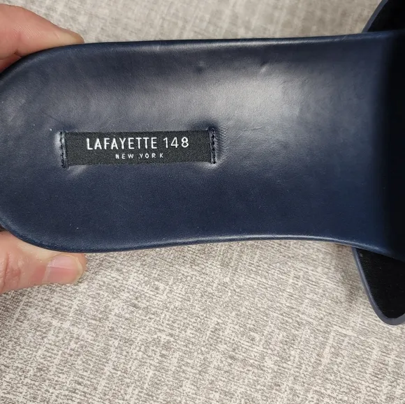 NEW Lafayette 148 Blue Slides Women's Size 10 Leather Mules SAMPLE Shoes RARE!