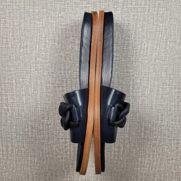 NEW Lafayette 148 Blue Slides Women's Size 10 Leather Mules SAMPLE Shoes RARE!