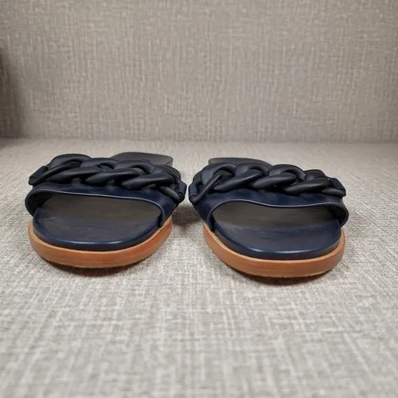NEW Lafayette 148 Blue Slides Women's Size 10 Leather Mules SAMPLE Shoes RARE!